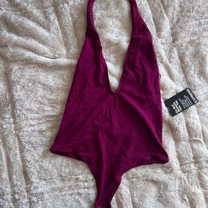 Deep V Burgundy Express Bodysuit